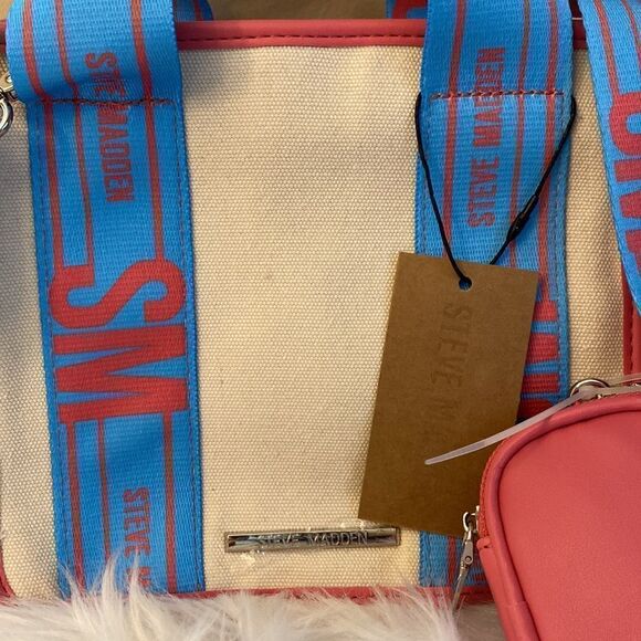 NWT NWT Steve Madden Crossbody/Canavs/Tote
w/AirPod Case - Blue & Pink - Picture 5 of 9